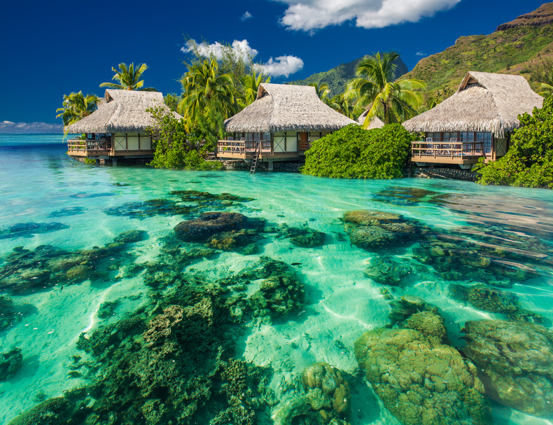 Beautiful above and underwater landscape of a tropical resort