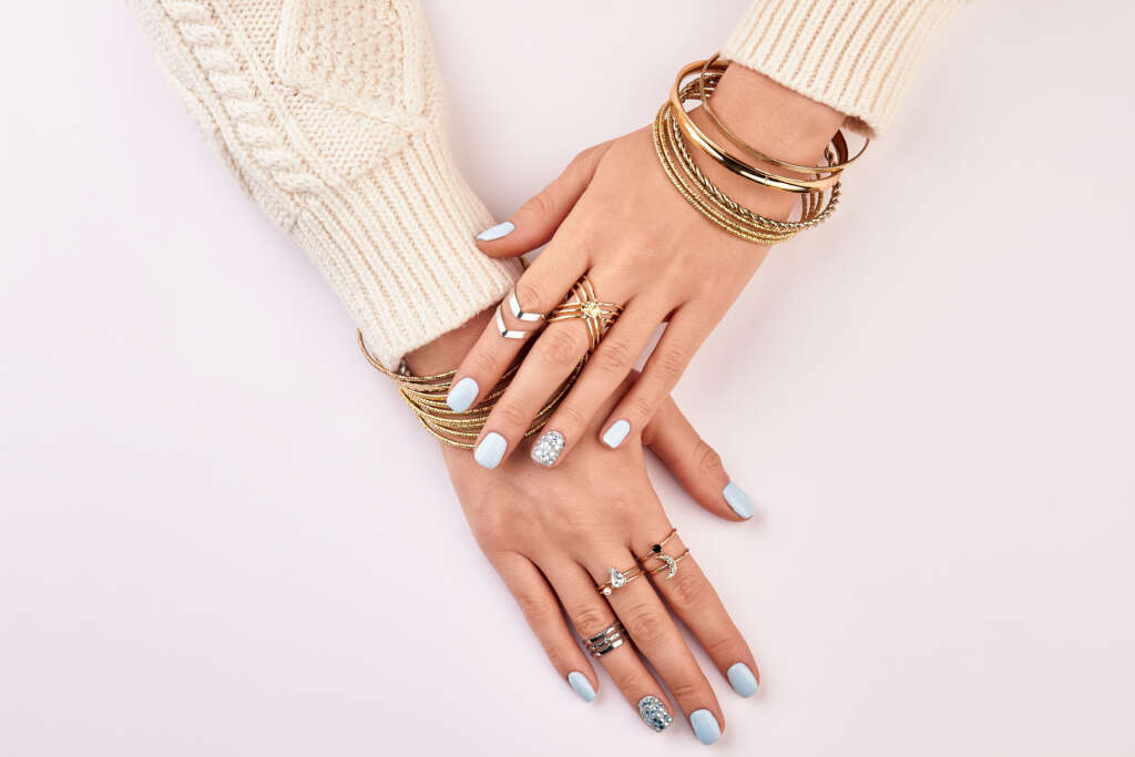 Beautiful,Female,Nails,With,Manicure.,Fashion,Manicure,With,Rings,And