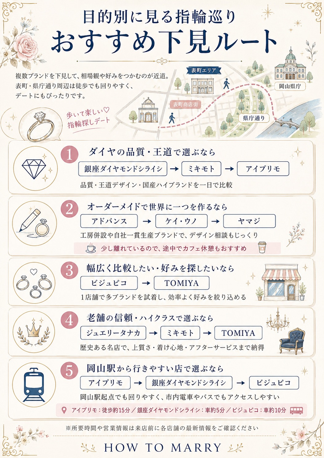 岡山結婚指輪巡りルート一覧
